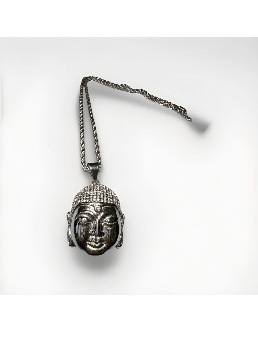 Silver Buddha Head Pendant Necklace - Men Accessories